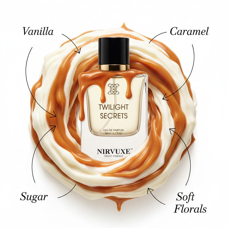 Nirvuxe perfume bottle with flavor description on a white background